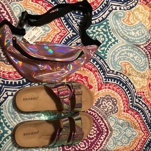 Iridescent slides and fanny pack bundle